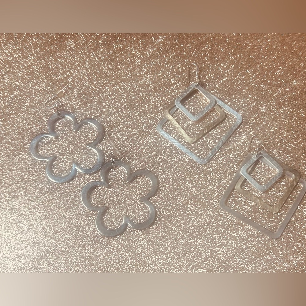 Silver Flower Power & Gold and Silver Geometric Dangle Earrings